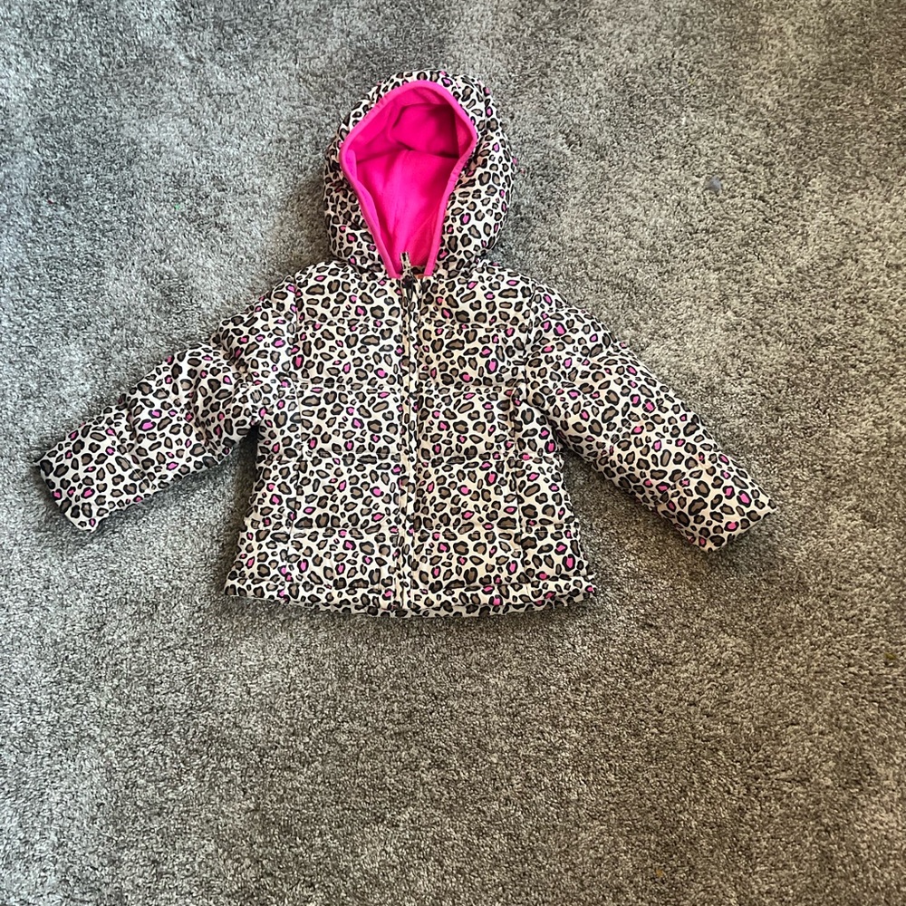 Leopard Print Hooded Jacket with Pink Lining